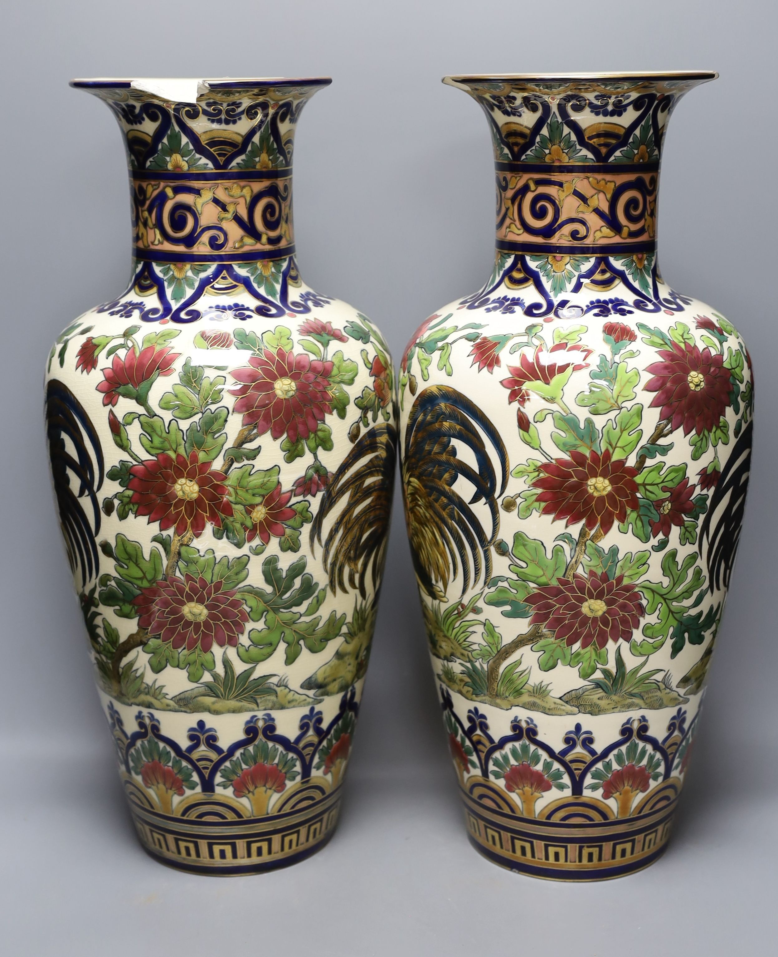 A large pair of Zsolnay Pecs vases - 50.5cm tall